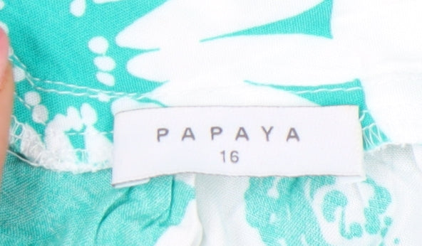 Papaya Women’s Green Floral A-Line Short Dress Size 16 Summer Casual
