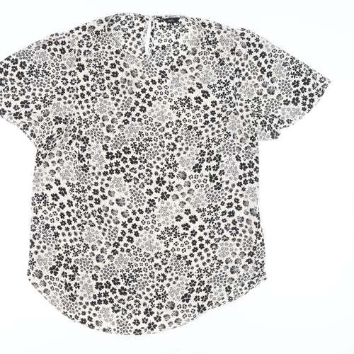 Narciso Womens Ivory Floral Blouse Size 14 Short Sleeve V-Neck Woven
