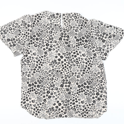 Narciso Womens Ivory Floral Blouse Size 14 Short Sleeve V-Neck Woven