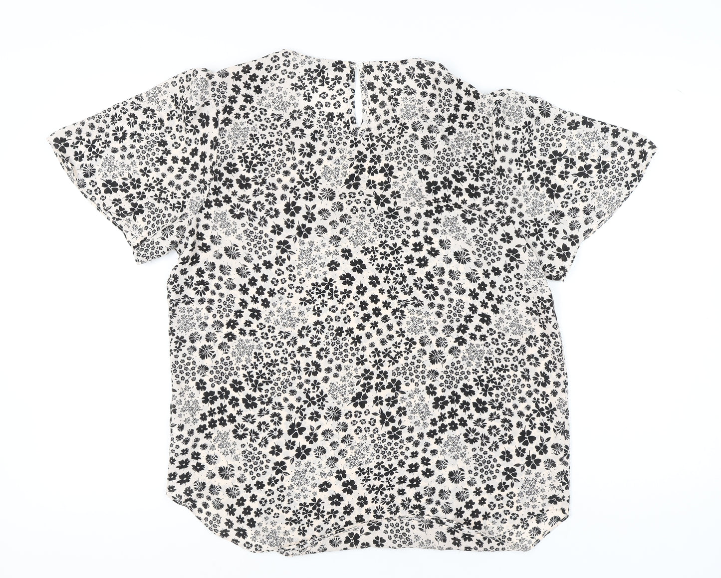 Narciso Womens Ivory Floral Blouse Size 14 Short Sleeve V-Neck Woven