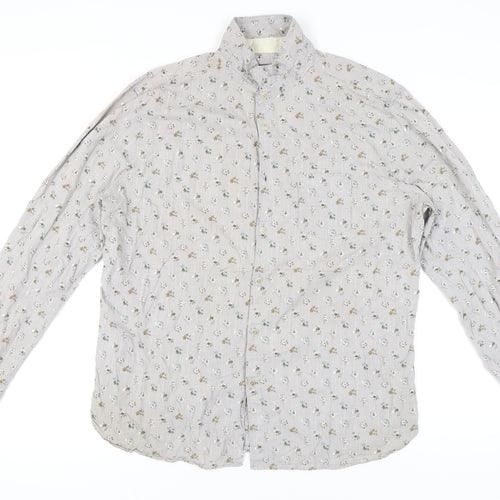 Rocha John Rocha Men's Beige Floral Button-Up Shirt XL Long Sleeve