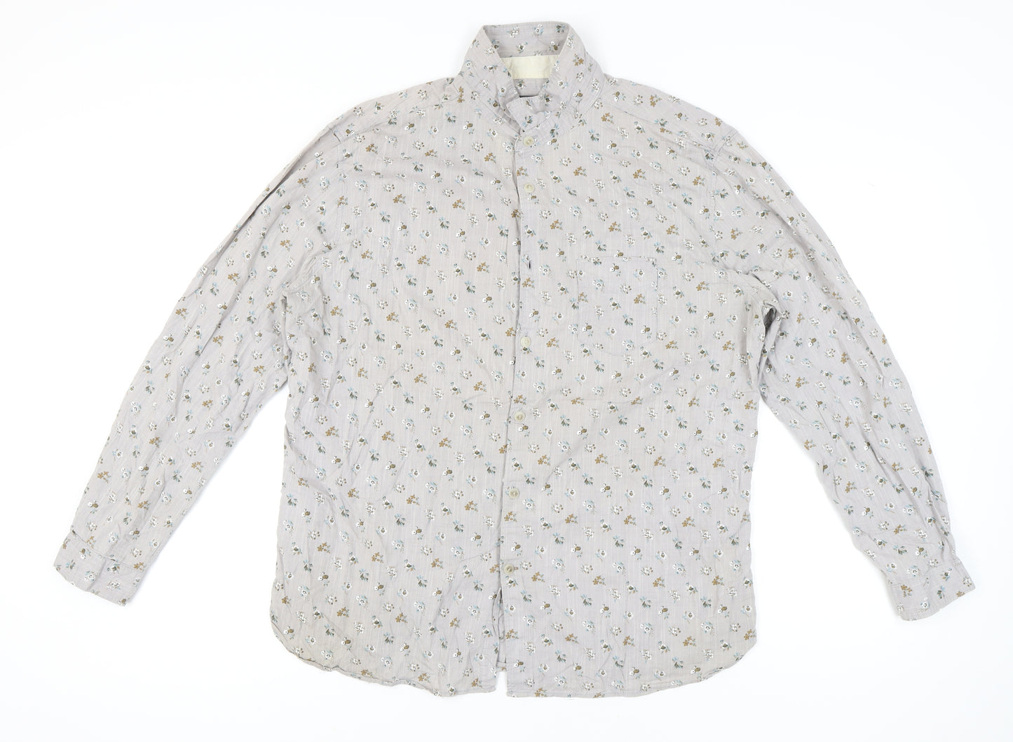 Rocha John Rocha Men's Beige Floral Button-Up Shirt XL Long Sleeve