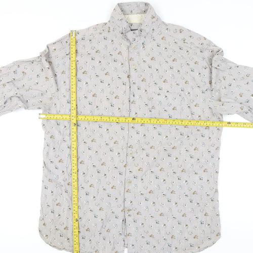 Rocha John Rocha Men's Beige Floral Button-Up Shirt XL Long Sleeve