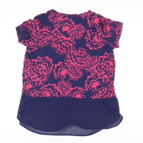Next Women's Multicoloured Floral Studded Hem V-Neck T-Shirt UK 18
