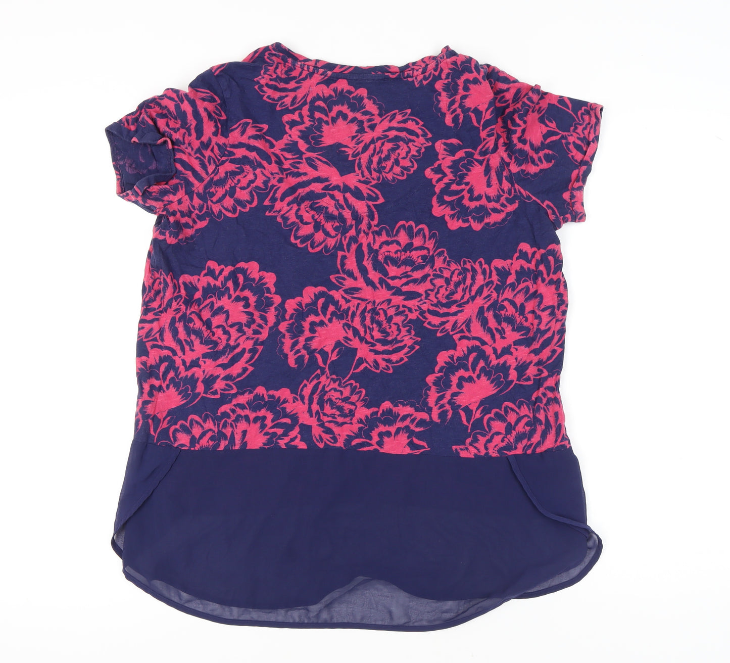 Next Women's Multicoloured Floral Studded Hem V-Neck T-Shirt UK 18