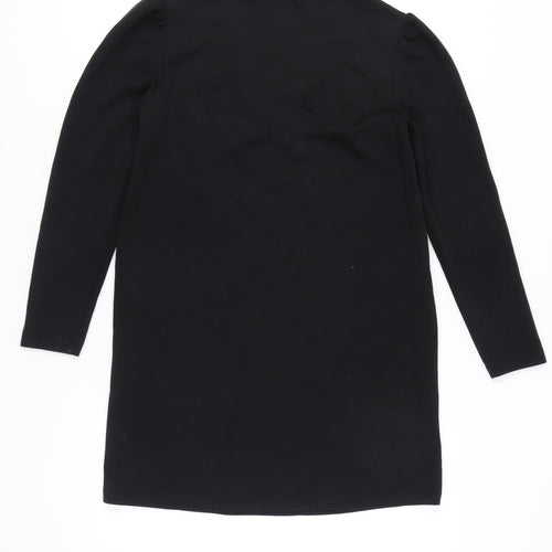 Mango Women Black Size 12 Shift Dress V-Neck Long Sleeve