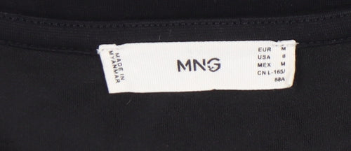 Mango Women Black Size 12 Shift Dress V-Neck Long Sleeve