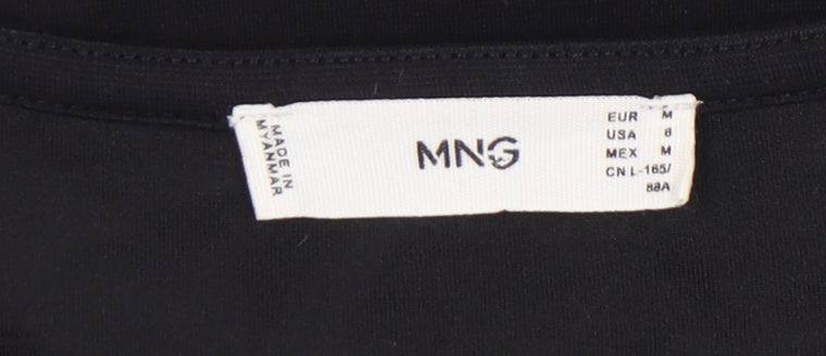 Mango Women Black Size 12 Shift Dress V-Neck Long Sleeve