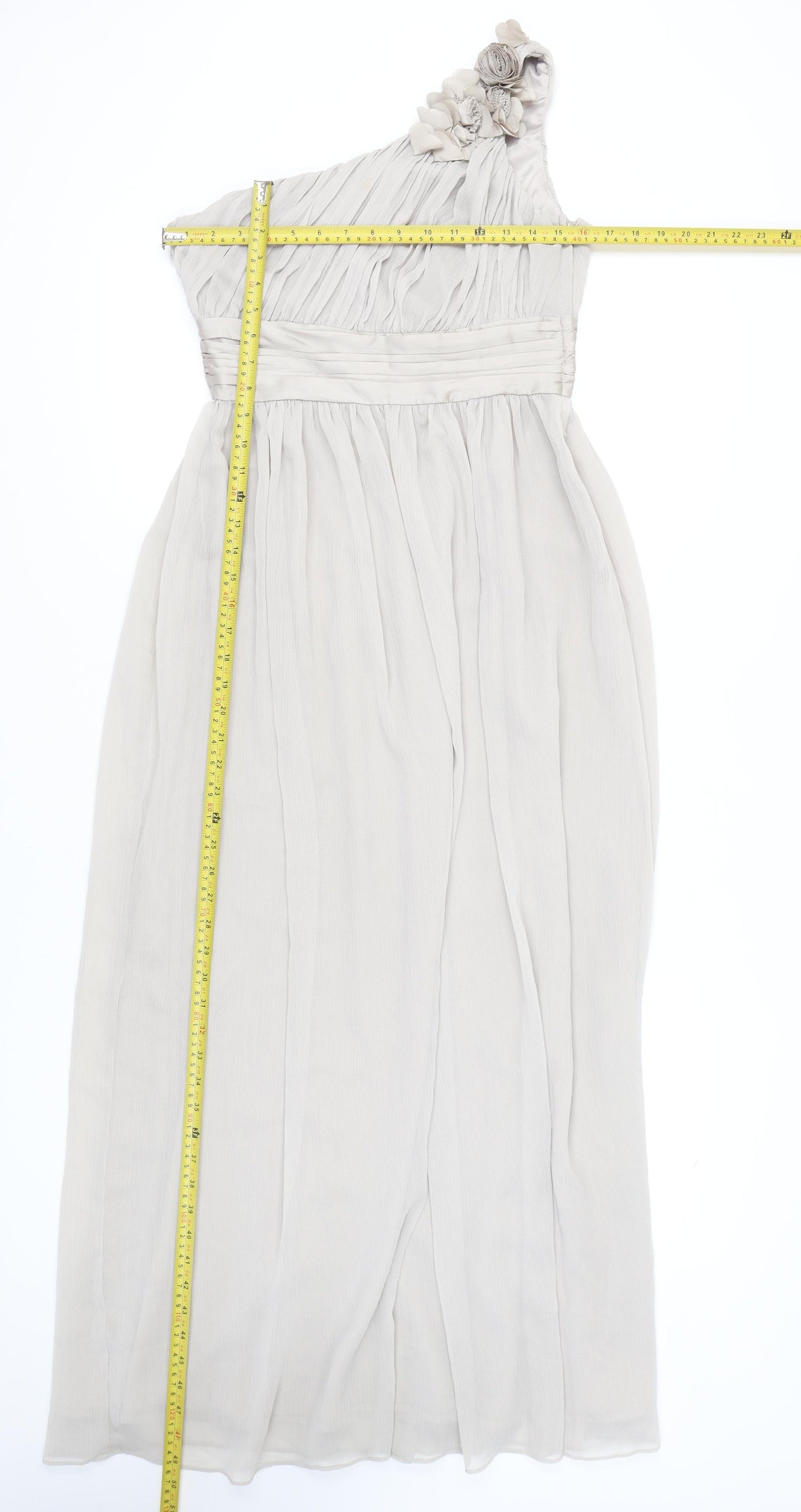 H&M Women’s Beige One Shoulder Maxi Chiffon Dress Size 10 Formal Wedding