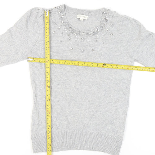 Monsoon Womens Grey Beaded Jewel Crew Neck Pullover Jumper M