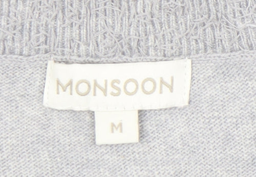 Monsoon Womens Grey Beaded Jewel Crew Neck Pullover Jumper M
