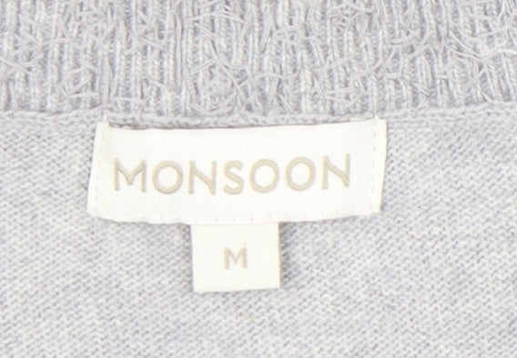 Monsoon Womens Grey Beaded Jewel Crew Neck Pullover Jumper M