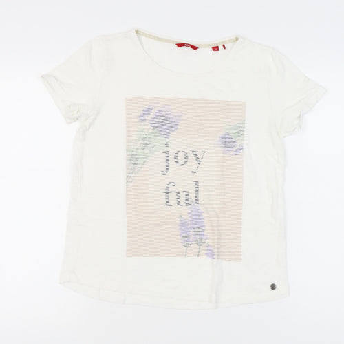 s.Oliver Womens White Floral Graphic Cotton T-Shirt Size 8