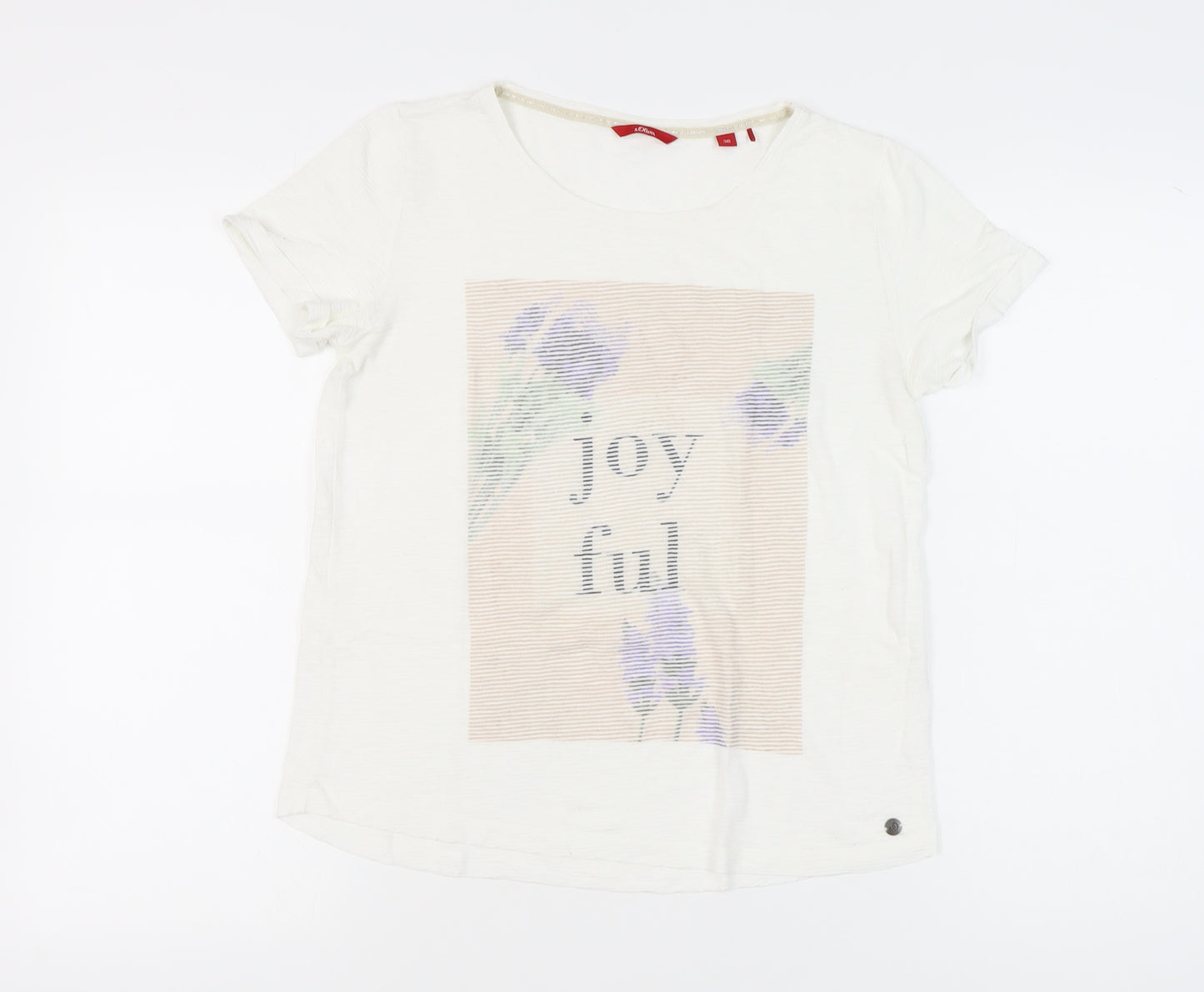 s.Oliver Womens White Floral Graphic Cotton T-Shirt Size 8