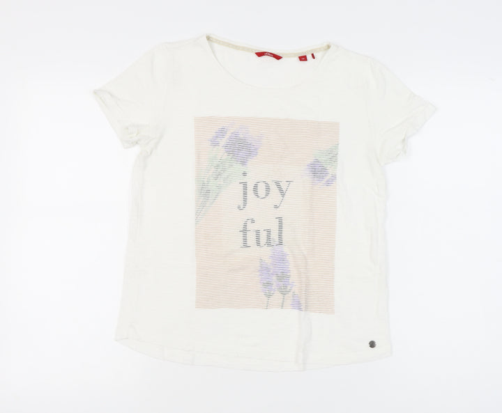 s.Oliver Womens White Floral Graphic Cotton T-Shirt Size 8