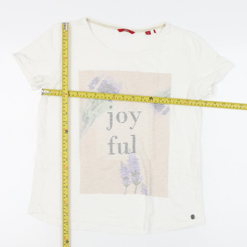 s.Oliver Womens White Floral Graphic Cotton T-Shirt Size 8