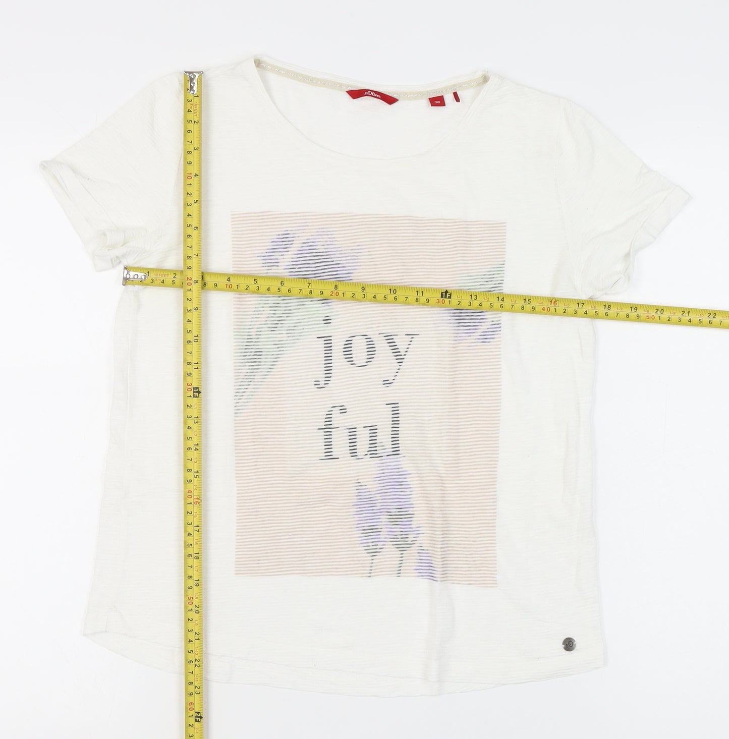 s.Oliver Womens White Floral Graphic Cotton T-Shirt Size 8