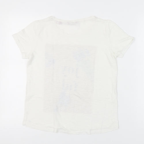 s.Oliver Womens White Floral Graphic Cotton T-Shirt Size 8