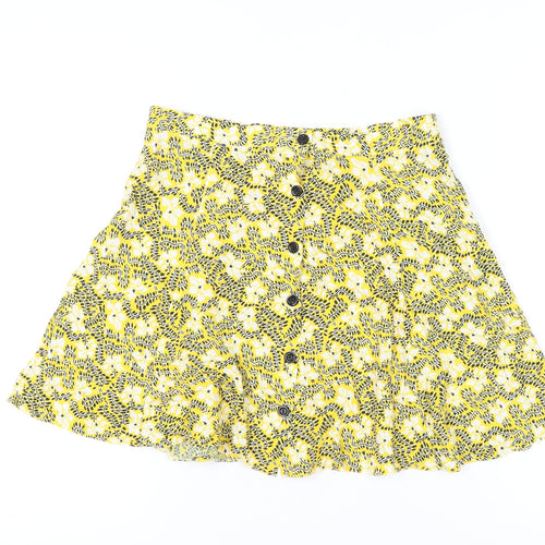 Miss Selfridge Women’s Yellow Floral A-Line High Rise Skirt UK 12