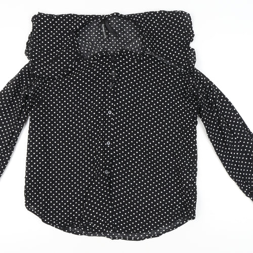 Elli White Women's Black Polka Dot Cotton Long Sleeve Shirt L
