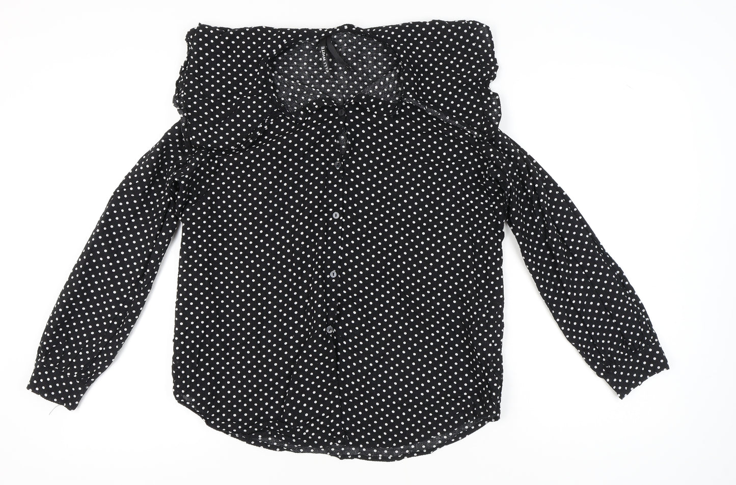 Elli White Women's Black Polka Dot Cotton Long Sleeve Shirt L