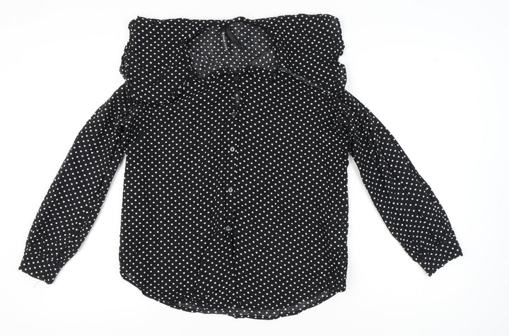 Elli White Women's Black Polka Dot Cotton Long Sleeve Shirt L