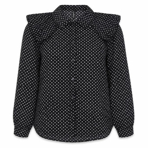 Elli White Women's Black Polka Dot Cotton Long Sleeve Shirt L