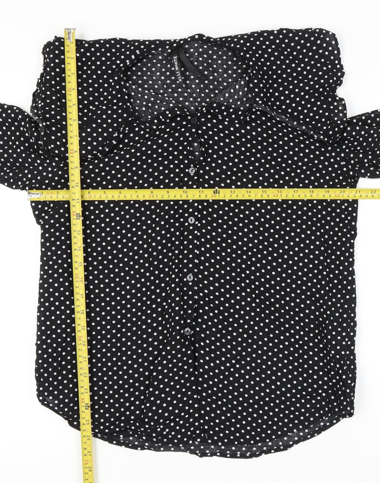 Elli White Women's Black Polka Dot Cotton Long Sleeve Shirt L