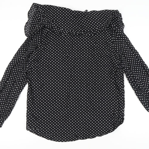 Elli White Women's Black Polka Dot Cotton Long Sleeve Shirt L