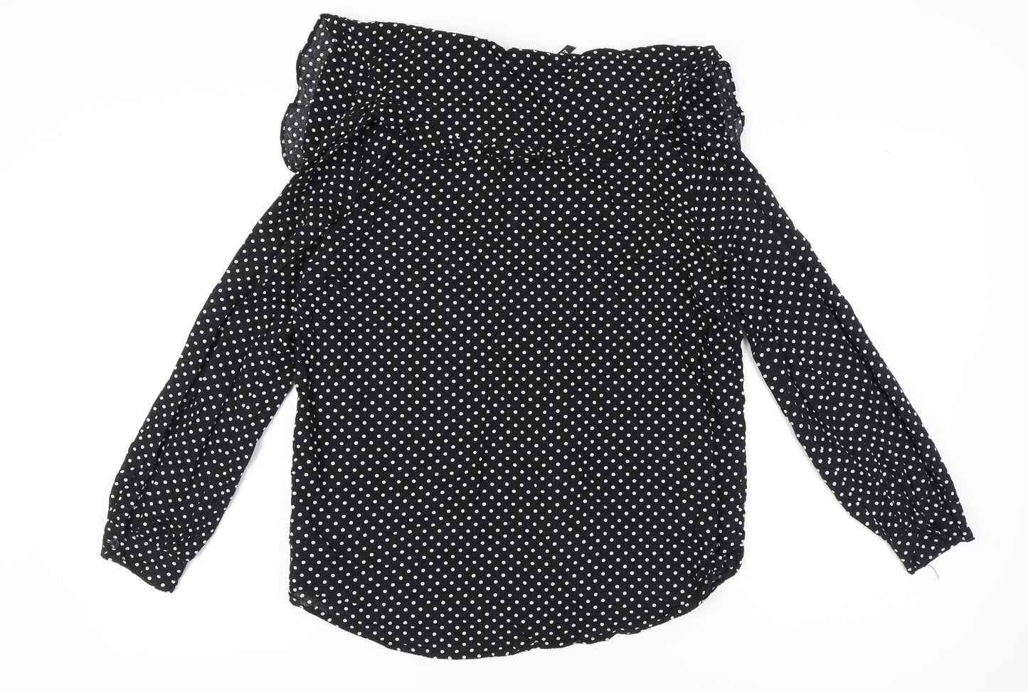 Elli White Women's Black Polka Dot Cotton Long Sleeve Shirt L