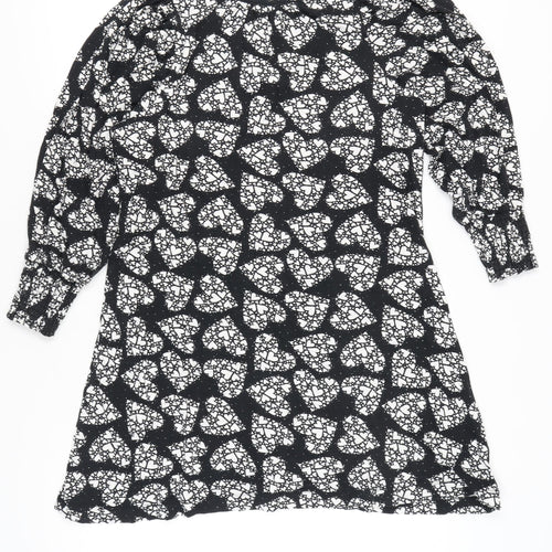 Next Women’s Black Floral Shift Dress Size 12 Knee Length Long Sleeve