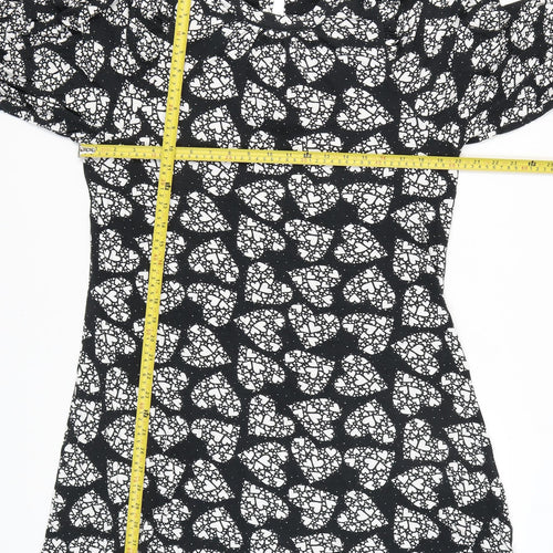 Next Women’s Black Floral Shift Dress Size 12 Knee Length Long Sleeve
