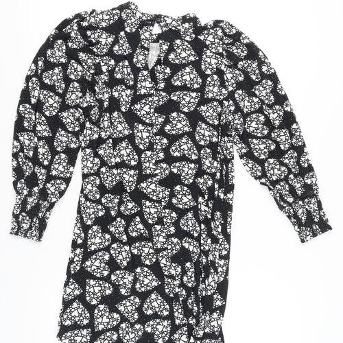 Next Women’s Black Floral Shift Dress Size 12 Knee Length Long Sleeve