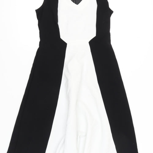 Next Women’s Black White Fit & Flare Dress Size 10 V-Neck Knee Length