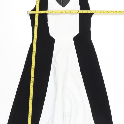 Next Women’s Black White Fit & Flare Dress Size 10 V-Neck Knee Length