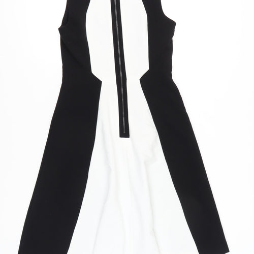 Next Women’s Black White Fit & Flare Dress Size 10 V-Neck Knee Length
