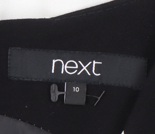 Next Women’s Black White Fit & Flare Dress Size 10 V-Neck Knee Length