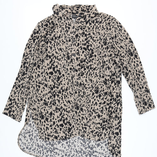 Nina Leonard Women’s Beige Leopard Print 4XL Button-Up Shirt