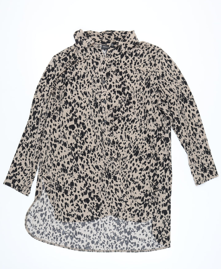 Nina Leonard Women’s Beige Leopard Print 4XL Button-Up Shirt