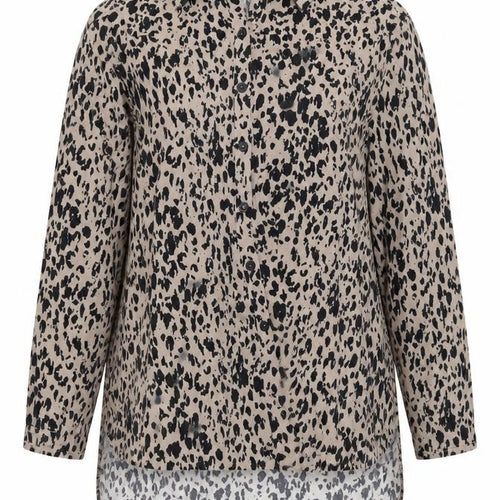 Nina Leonard Women’s Beige Leopard Print 4XL Button-Up Shirt