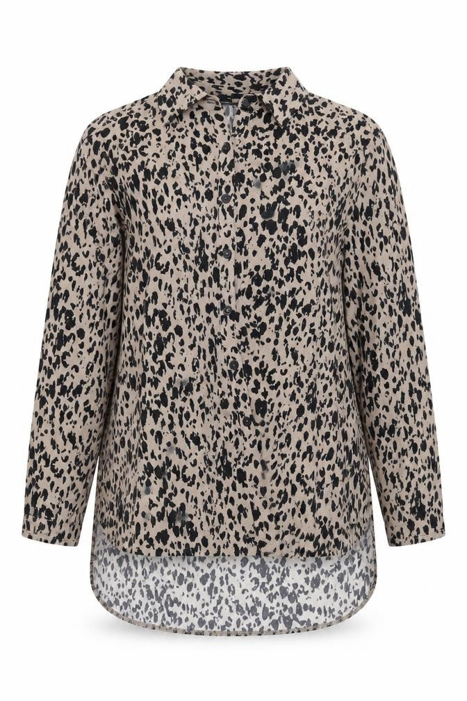 Nina Leonard Women’s Beige Leopard Print 4XL Button-Up Shirt