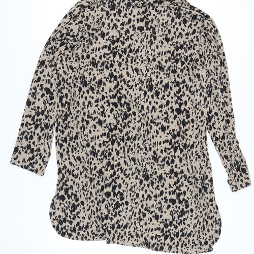 Nina Leonard Women’s Beige Leopard Print 4XL Button-Up Shirt