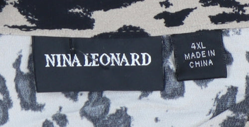Nina Leonard Women’s Beige Leopard Print 4XL Button-Up Shirt