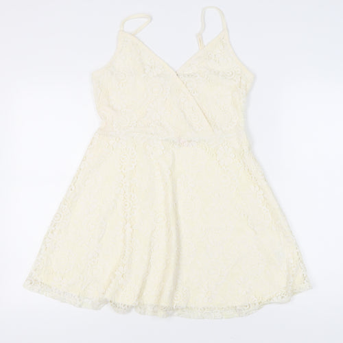 Mossimo Women’s Ivory Lace A-Line Short Dress S Sleeveless V-Neck