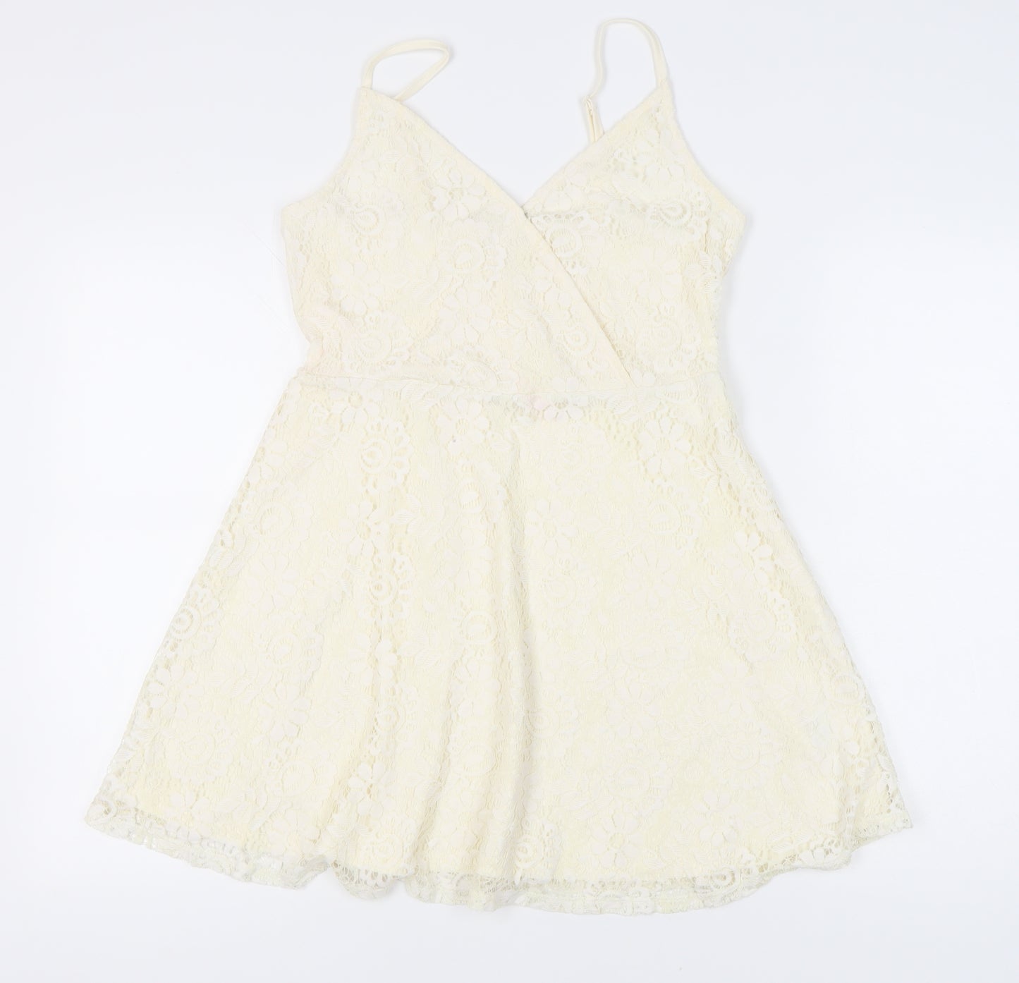 Mossimo Women’s Ivory Lace A-Line Short Dress S Sleeveless V-Neck