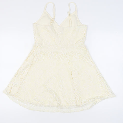 Mossimo Women’s Ivory Lace A-Line Short Dress S Sleeveless V-Neck