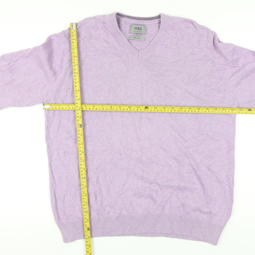Marks and Spencer Men's Purple XL Cotton V-Neck Jumper