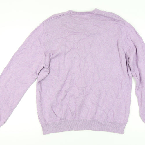 Marks and Spencer Men's Purple XL Cotton V-Neck Jumper