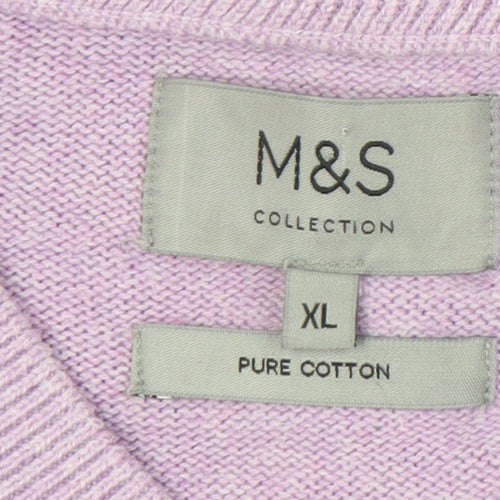 Marks and Spencer Men's Purple XL Cotton V-Neck Jumper