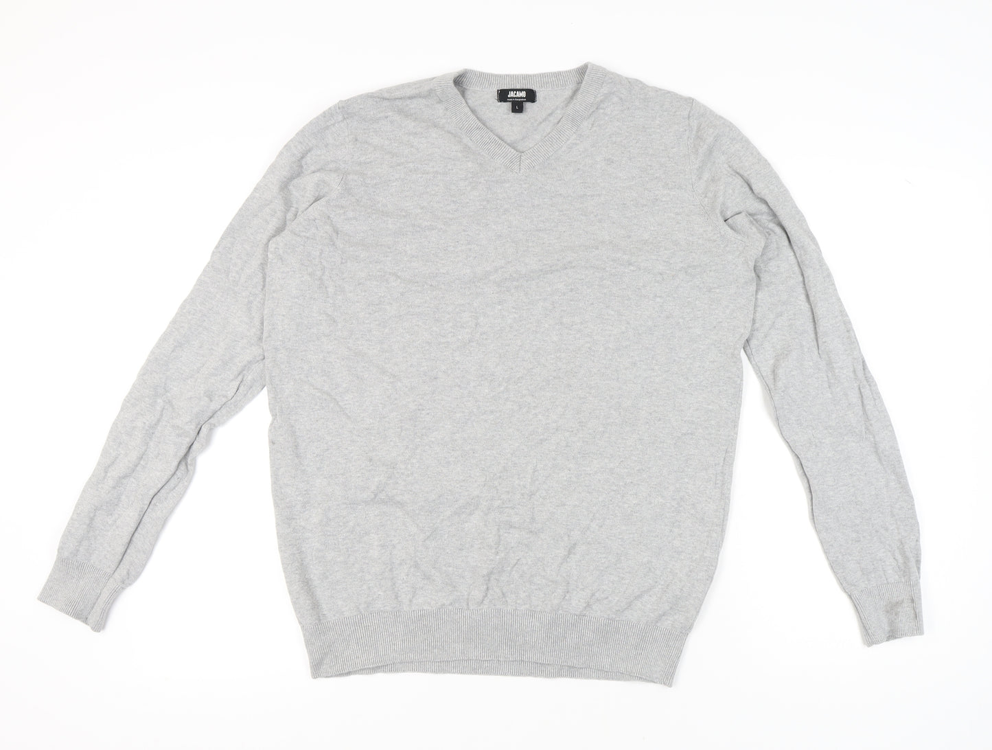 Jacamo Men's Grey Cotton V-Neck Pullover Jumper Size L Long Sleeve